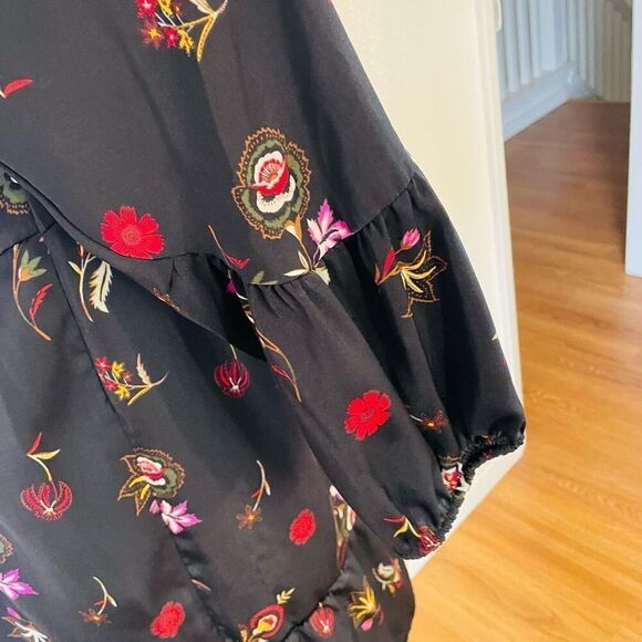 Old Navy Velvet Trim Black Floral Dress Size Medium - Picture 5 of 12